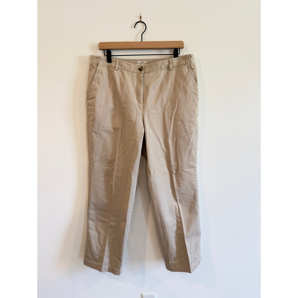 LL Bean Classic Fit Flannel Lined Chinos Khaki Tan Plaid Size 14 Pet 34X27.5